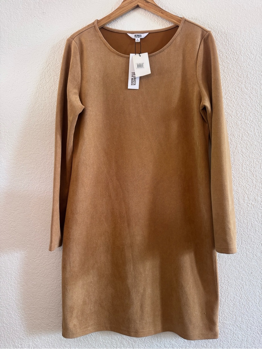 Steve Madden Camel Suede-Texture Long Sleeve Dress